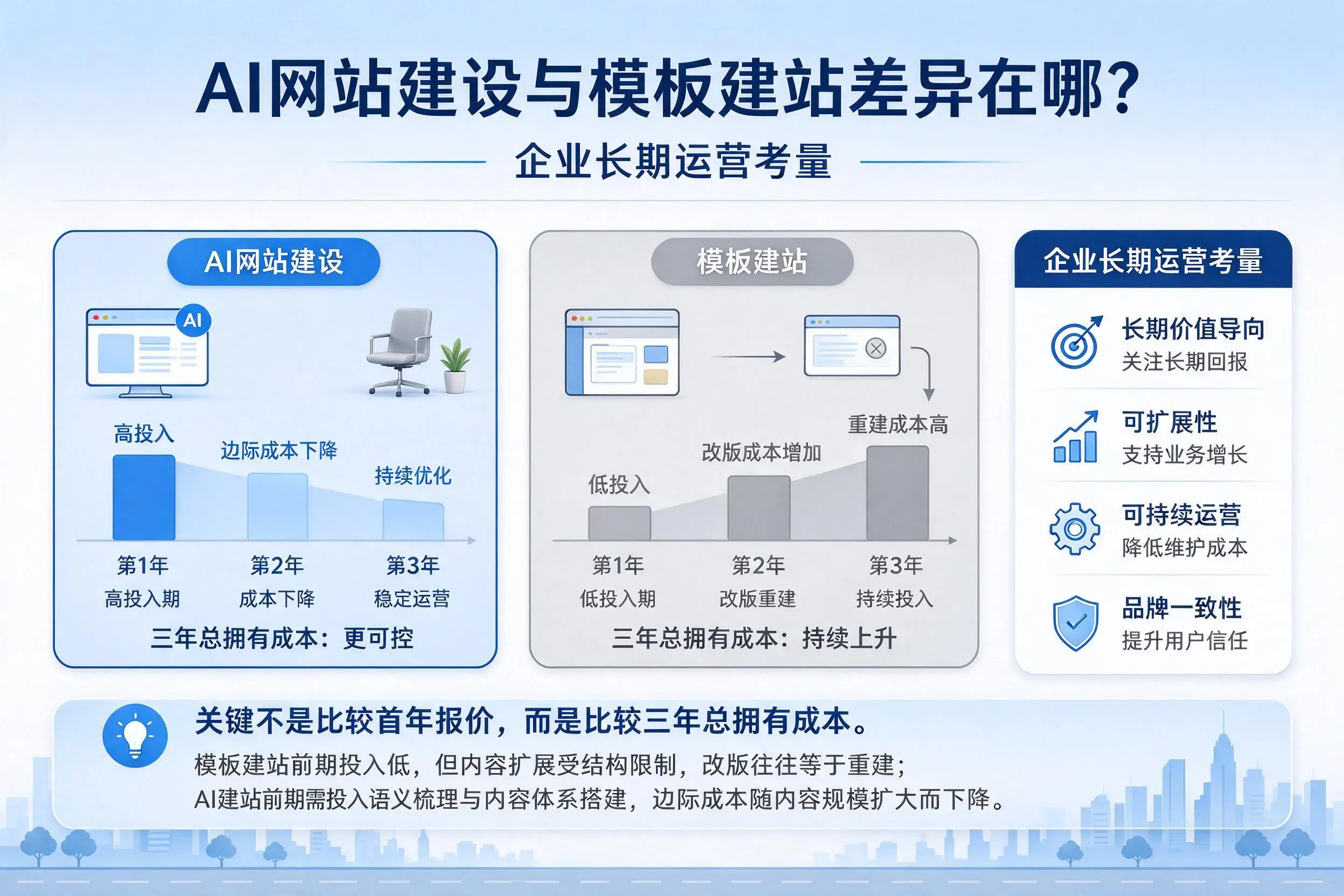 AI网站建设与模板建站差异在哪?昌都企业长期运营考量