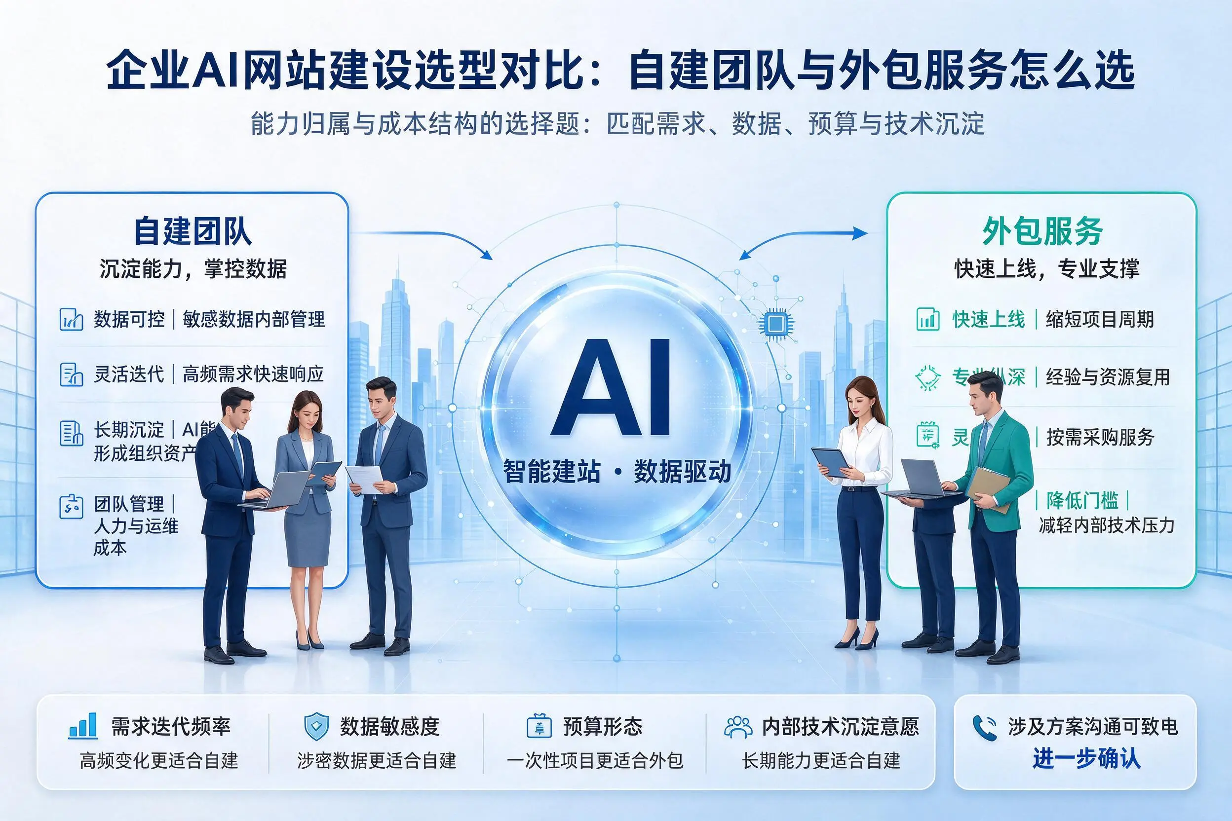 昌都企业AI网站建设选型对比：自建团队与外包服务怎么选